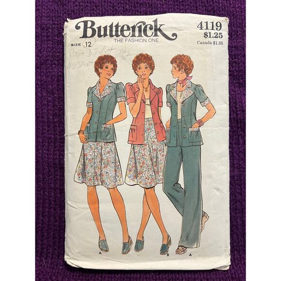 Butterick Sewing pattern 4119 suit blazer pants size 12 - Picture 2 of 9